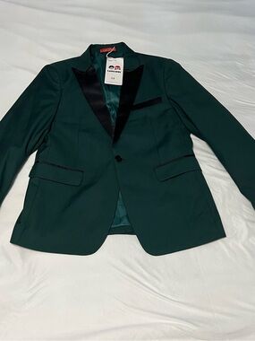Langeoo boys Dark Green Satin Lapel Blazer